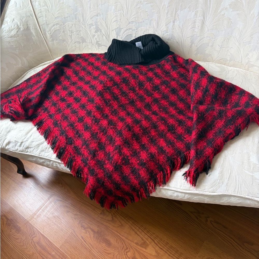 Talbots Red and Black Plaid Poncho Soft!